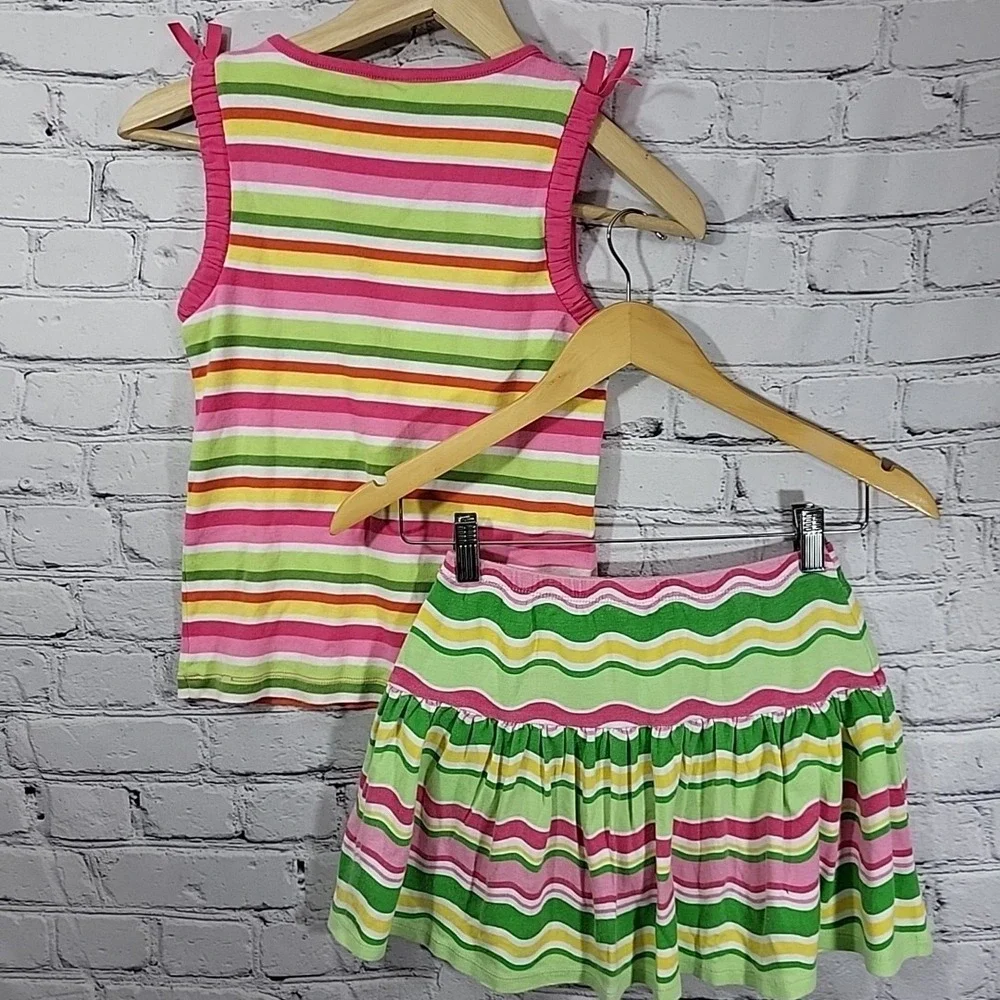 Gymboree Girls Skirt Tank Top Set Pink Green Striped 2 Piece Sz 9‎ Year Summer